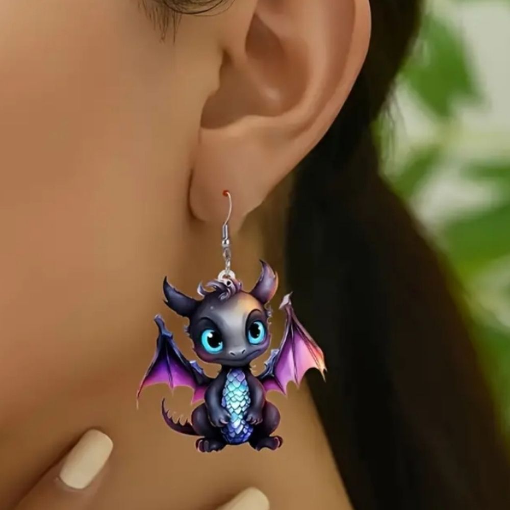 Hand crafted Bat Character Dangle Earrings - Picture 2 of 5